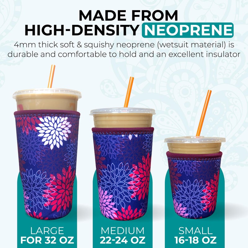 Koverz غلاف قهوة مثلجة من كوفرز، غلاف كوب عازل من النيوبرين، يناسب كوب قهوة سعة 24 أونصة، قابل للغسل وإعادة الاستخدام، ملحقات قهوة مثلجة، أمهات منتصف الليل المتوسطة - Image 1